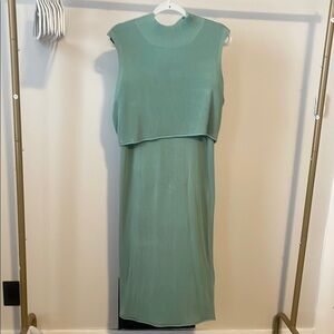 By Together Green Sweater Set with Mock Neck Crop Top and Midi Skirt